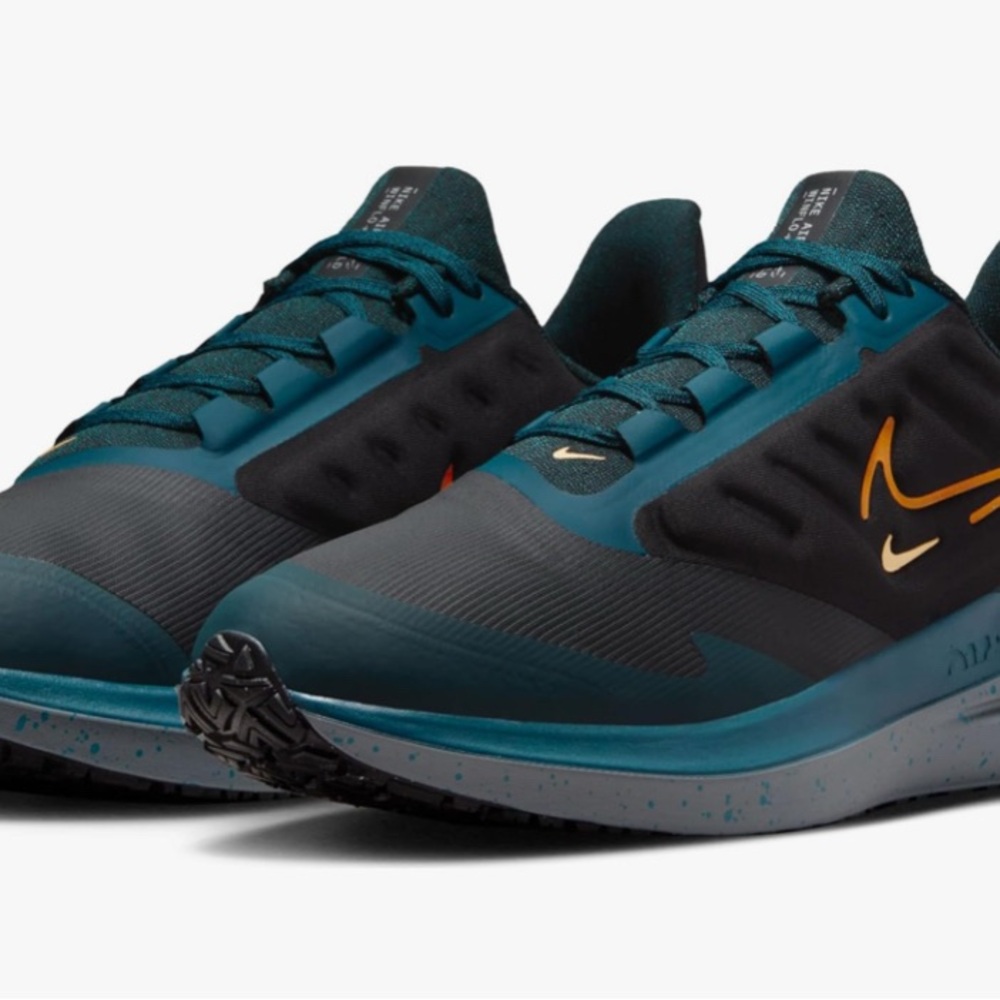 Nike Air Winflo Teal and Black Sneakers with Orange Swoosh